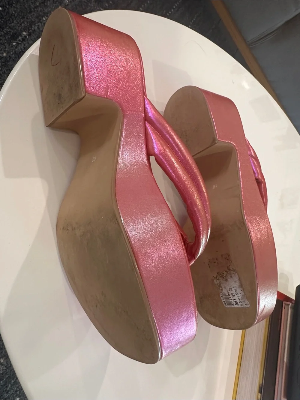 RARE Jeffrey Campbell Luau Pink Iridescent Platform Thong Sandals Size 10